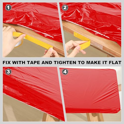 Image of Boao 12 Plastic Elastic Fitted Tablecloths, 6 Ft, 72 x 30 Inch, Red