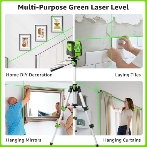 Huepar LEVELSURE INC Laser Level Self-Leveling - 100 Feet Diy Bright Green Cross Line Laser Leveler For Picture Hanging, Tile thumb #1