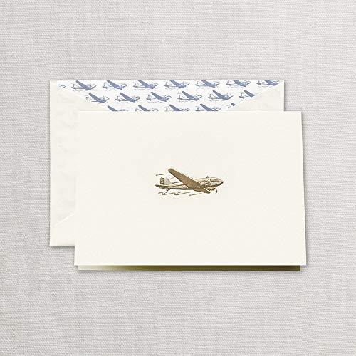 Image of Crane & Co. Engraved Vintage Airplane Note with Lined Envelopes- Pack of 10 Cards