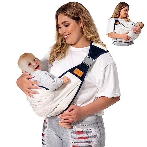 Image of Shiaon Baby Sling Carrier Newborn to Toddler, Adjustable Easy Baby Carrier Sling Wrap for Easy Wearing Carrying, Toddler Carrier Sling Ideal for Baby Registry Carrying 7-45 lbs, White