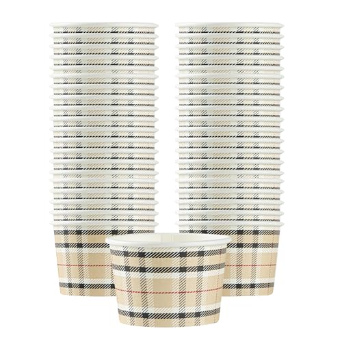 Image of Restaurantware Coppetta 4-Ounce Dessert Cups, 50 Disposable Ice Cream Cups - Lids Sold Separately, Heavy-Duty, Plaid Paper Frozen Yogurt Bowls, For Hot And Cold Foods