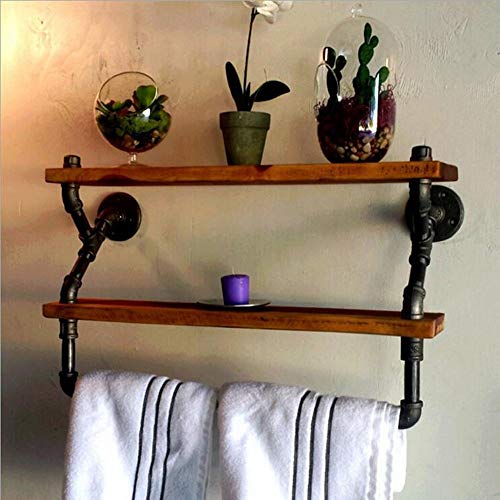 Étagère conduite d'eau bois massif pour deco de salle de bain industrielle