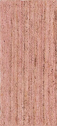 Image of Unique Loom Braided Jute Collection Area Rug - Dhaka (2' 7 inch x 6' 1 inch Runner, Light Pink)