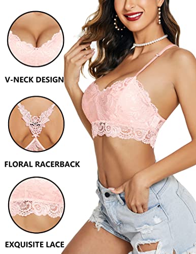 Image of Avidlove Lace Bralettes for Women Padded Bralette Camisole Racerback Crop Top Floral Lace Bralettes V Neck