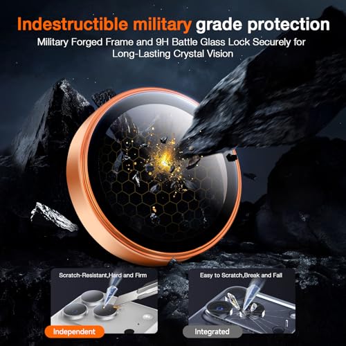 Image of LK 2 Pack for iPhone 17 Pro /17 Pro Max Camera Lens Protector [Top 9H+ Military Grade Shatterproof] One-Click Installation, Ultra-Tough HD, Individual Lens Protectors Scratch-resistant, Cosmic Orange