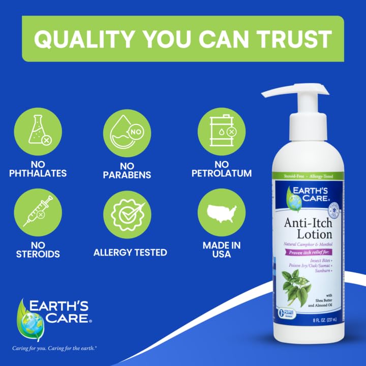 Earth's Care Anti Itch Lotion with Menthol and Camphor - Steroid Free - Soothes Sunburn, Dry and Itchy Skin, and Minor Skin Irritation, FL. 8 OZ - Image 6