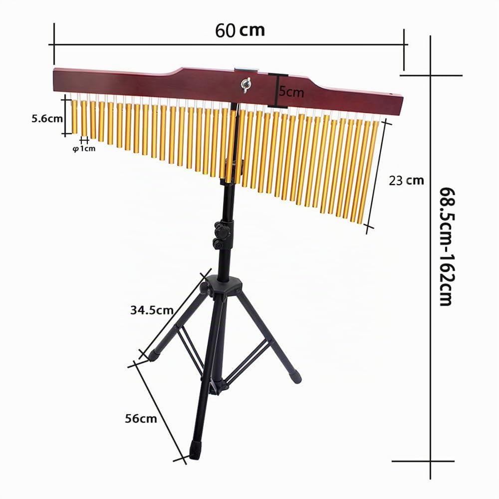 Jemora 36 Campanas Barchime Chime Bar Carillón de Viento Dorado de una Sola Barra de Aleación de Aluminio Sólido Carillones Windchime Barra de Madera Instrumento Musical de Percusión con Soporte