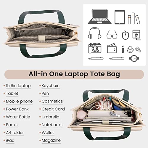 Image of LOVEVOOK Laptop Tote for Women - 15.6 Inch Professional Leather Computer Briefcase with Waterproof Handbag Shoulder Bag Large Capacity Business Teacher Office Crossbody Purse