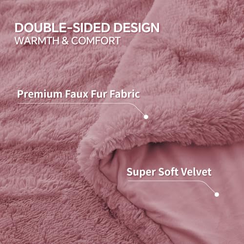 Image of BEDELITE Dusty Pink Fluffy Comforter Set Twin, Fuzzy Faux Fur Comforter | Warm Fleece Shaggy Bedding for Winter, Soft & Cozy Plush Bed Set with 2 Pillowcases