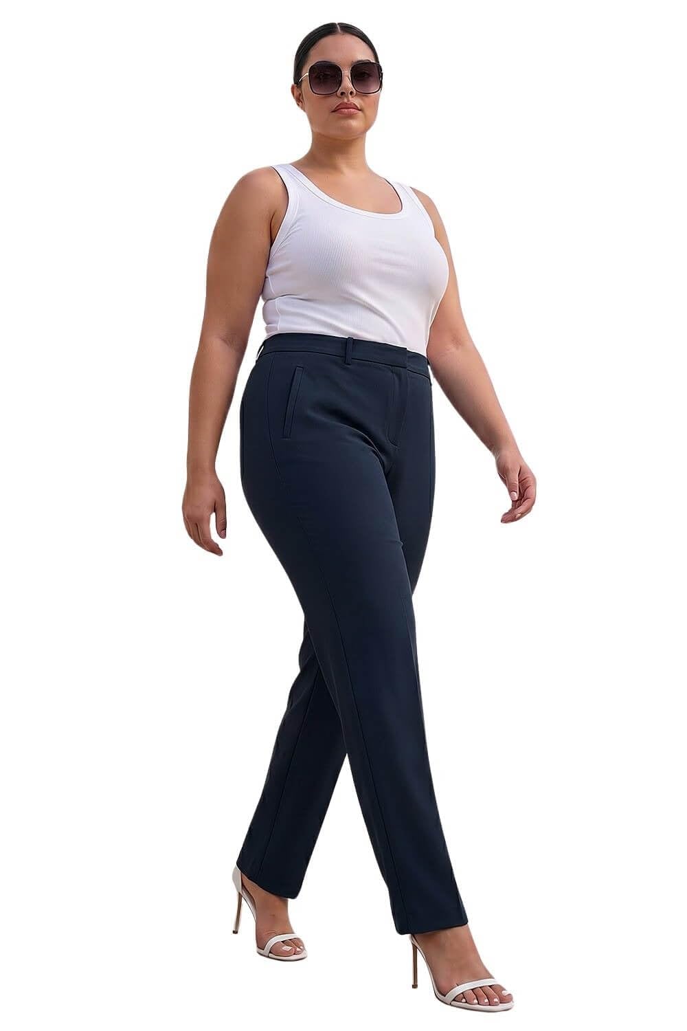 Roman Women's Navy Curve Straight Leg Trouser In Size 22-24