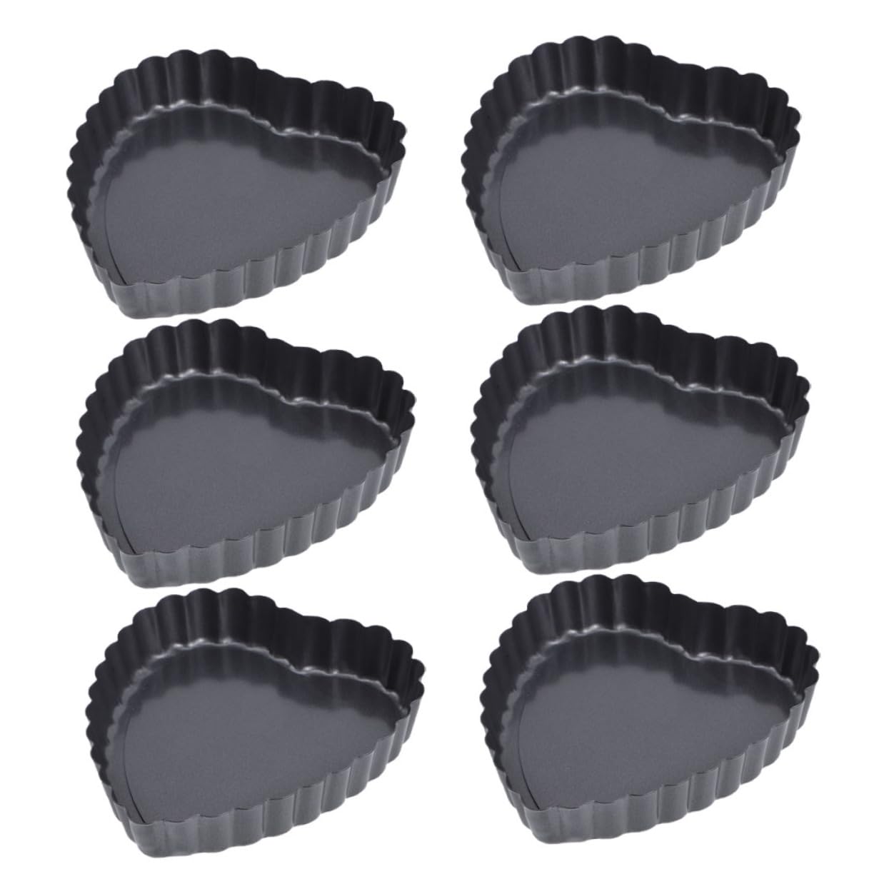 OKUMEYR 6PCS Heart Shaped Nonstick Tart Pan with Removable Base for Baking Cakes Pies and Desserts for Valentine's Day and Special Occasions Fun Home Baking Tool