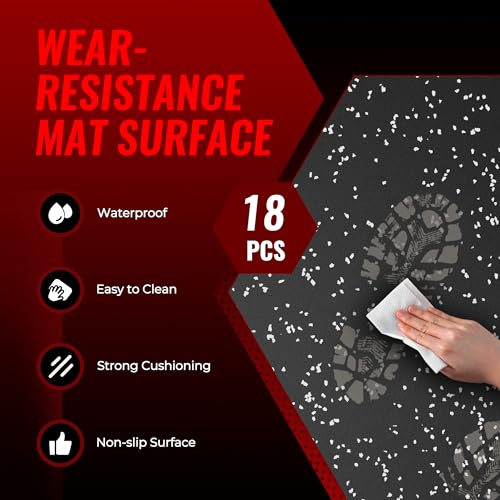 Image of SUPERJARE 0.79'' Extra-Thick Exercise Equipment Mats, 18 Pcs 72 Sq Ft Rubber Top Floor Tiles with High Density EVA Foam, Interlocking Gym Flooring for Home Gym, Workout Mat, Black /Grey