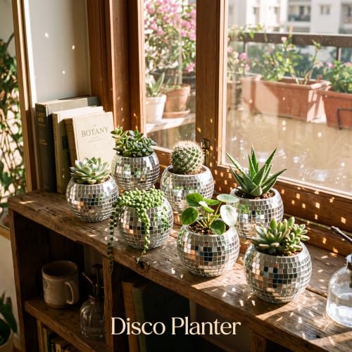 Image of Inbagi 6 Pcs Disco Ball Vase Mirror Glass Centerpiece,3 x 4 Inch,Silver | Mirrored Planter in Wedding Party, Reflective Flower Holders, Retro Glam Bowls Ideal Bedroom Kitchen Office Table Decorations