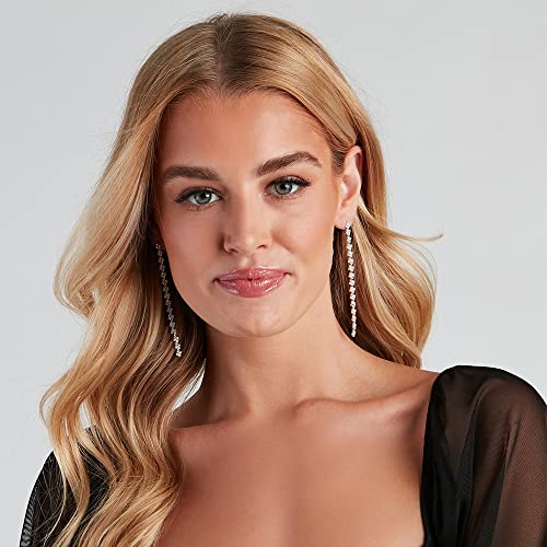 Silver Long Crystal Line Teardrop Earrings Rhinestone Statement Chain Dangle Earrings for Women Bridal Wedding Party2