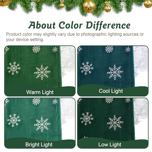 Beauoop Christmas Green Velvet Curtains 96 Inches Long 2 Panels for Bedroom Living Room Silver Snowflake Holiday Decor Thermal Insulated Room Darkening Rod Pocket Window Treatments Drapes, 52X96 by Beauoop - Image 9