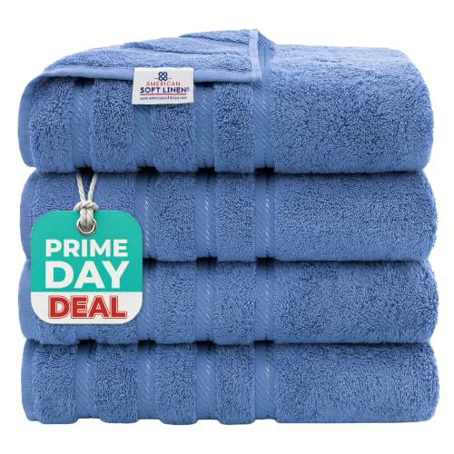 American Soft Linen Luxury 4 Piece Bath Towel Set, 600 GSM 100% Cotton Turkish Bath Towels for Bathroom, 27x54 in Extra Large Bathroom Shower Towels, Electric Blue