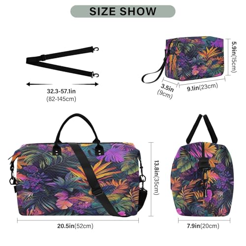 Foliage Flower Dark Teal Sports Gym Bag for Women Men Travel Duffel Bag Weekend Overnight Carry on Bag with Toiletry Bag Hospital Bag for Yoga Workout Swimming Hospital Plane3