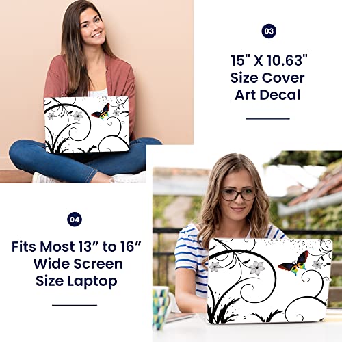 Image of LSS 15 15.6 Inches Laptop Notebook Skin Sticker with 2 Wrist Pads - Reusable Cover Protector Vinyl Sticker Cover Decal Fits 13 inch - 16 inch HP Asus Acer - White Butterfly Escape Pattern