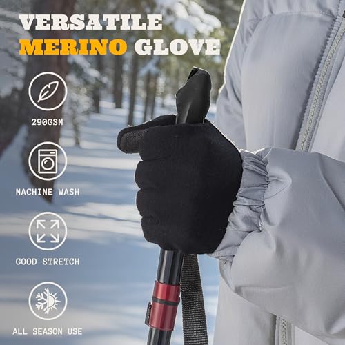 Image of ACUSHLA 100% Merino Wool Glove Liner Touchscreen Winter Light Ski Men Women | Soft;Lightweight as second skin;Breathable;Odor control;Keep fresh and warm;Machine washable;Quick dry;Stretchy;3 Season use
