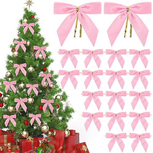 Aneco 48 Stück Samt Weihnachtschleifen 9x9cm, rosa...