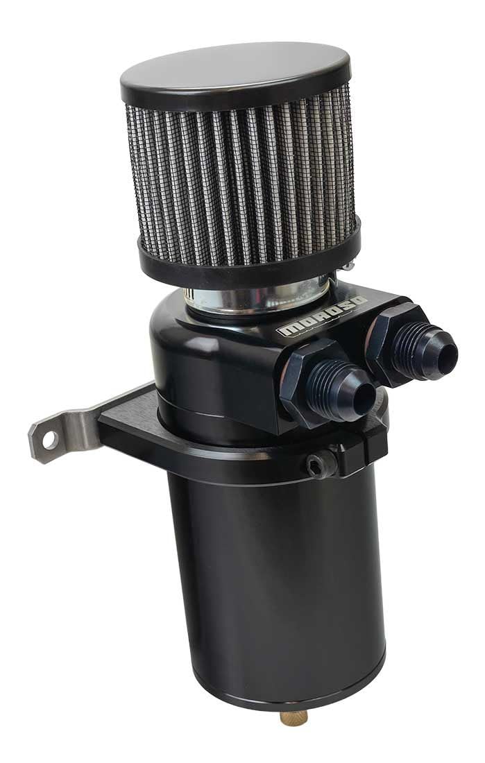 Moroso 85414 Billet Breather Tank Catch Can, Dual Inlet, #8AN Male