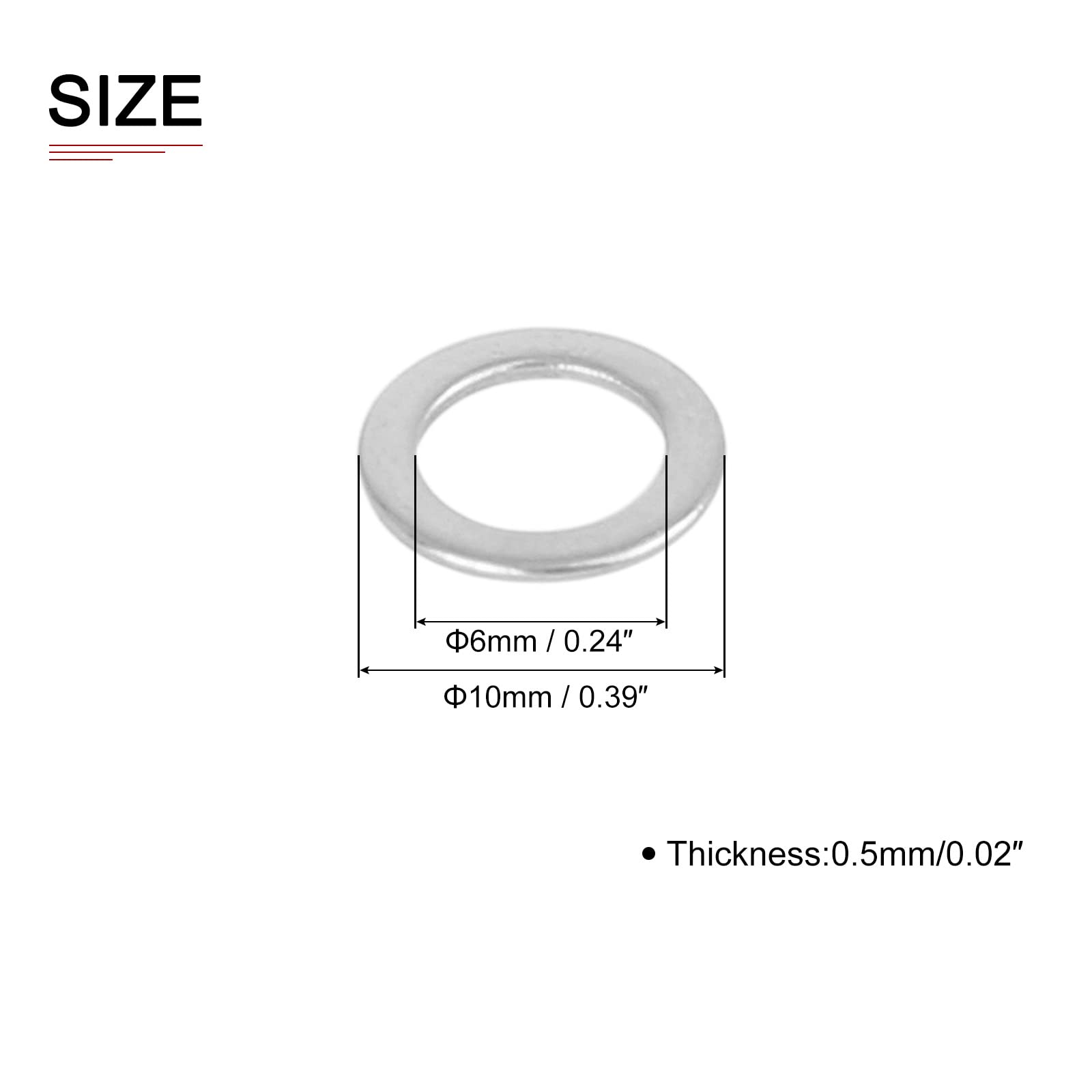 DTGN 6mmx10mmx0.5mm(IDxODxT) Stainless Steel Flat Washers - 100Pack - Good for Industrial Machinery - Flat Ring Gaskets - Silver Tone - Image 2