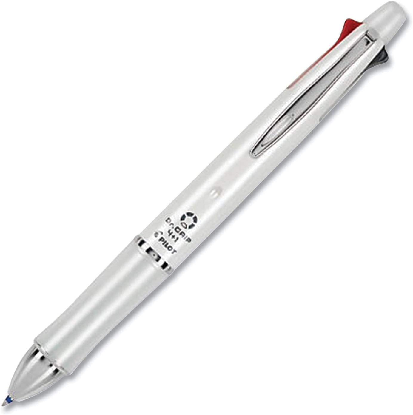 PILOT Dr. Grip 4+1 Multi-Function Refillable & Retractable Ballpoint Pen + Pencil, Fine Point, White Barrel, Black/Red/Blue/Green Inks, Single Pen (36222)