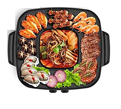 AZHom The Electric Korean Barbecue Hot Pot Maifan Stone Multi-Function and Hot Pot Tabletop Grill and Fondue Dual Pot 2100W [Energy Class A]