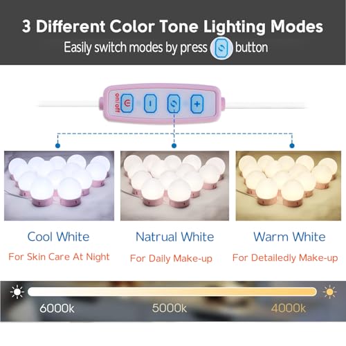 Image of 22.6ft Led Vanity Mirror Lights with 14 Dimmable Light Bulbs Makeup Vanity Lights for Big Long Mirror