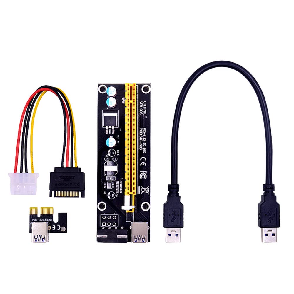 ezqnirk 1pcs VER006S PCI-E Riser Card 60CM 100CM USB 3.0 Cable PCIE 1X to 16X Extension Adapter SATA 4Pin Power,0.3M