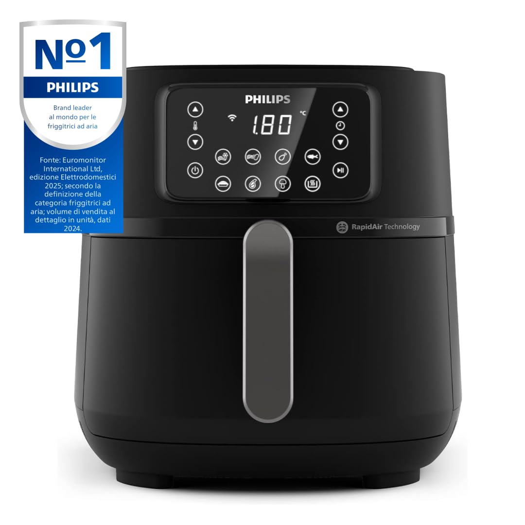 Philips Serie 5000 Airfryer XXL Connessa – 16 Funzioni di Cottura, Fino al 90% di Grassi in Meno, Compatibile con App e Alexa, Capacità 7.2L, Facile da Pulire, Ricette Salutari (HD9285/90)