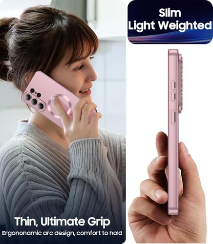 Image of DIZORO Samsung S26 Ultra Case, Compatible with Mag Safe Back Cover, Matte Luxury Metallic Luster Flexible TPU Wireless Charging Shockproof Case with Camera Protector Lens (Pink)