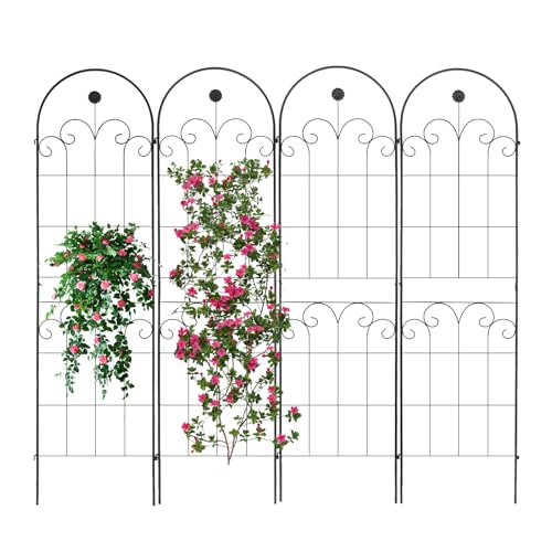 4 Pack 71x20inch Metal Rustproof Garden Trellis with Black Metal Coating，Decorative Garden Fencing Flower Trellis Featuring Elegant Design for Climbing Plants Support Flowers and Vegetable