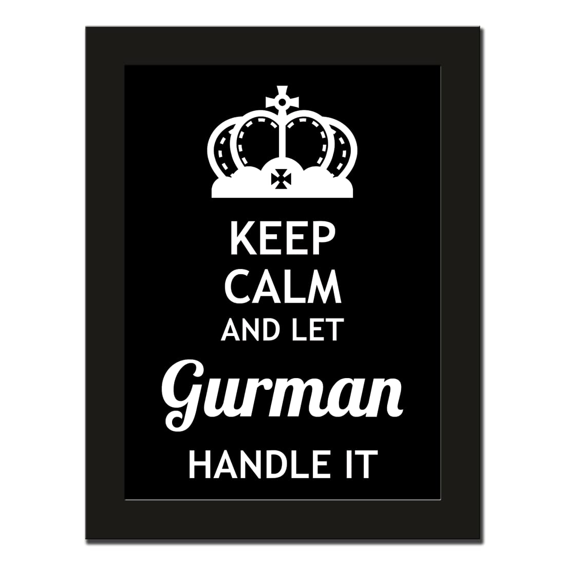 FurnishFantasy Engineered Wood Keep Calm Personalized Name Printed Black Poster Frame| Wall Decor | Size: 9.5 x 13 inch | Name - Gurman