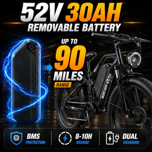 DAMSON Y3 5000W Dual Motor Electric Bike for Adults AWD, 52V 30Ah Battery, 40MPH Electric Bicycle, Up to 90 Mile Range, 26" Fat Tire Mountain Ebike, Full Suspension, Hydraulic Disc Brakes — view 3