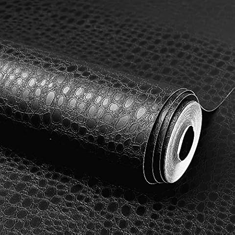 DHHOUSE Black Crocodile Wallpaper ,Textured Black Wallpaper for Bedroom Livingroom (Black) Cover