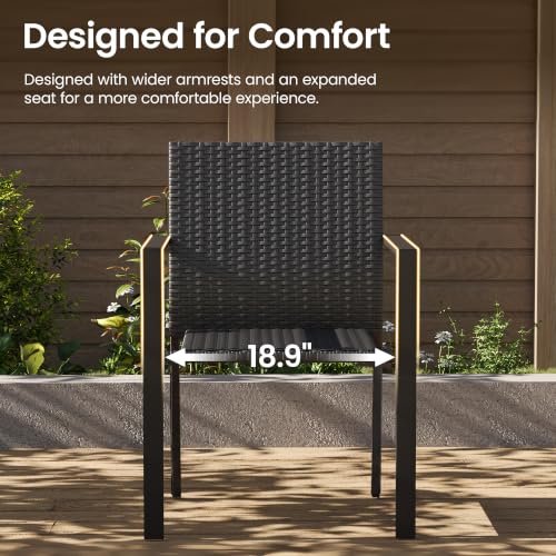Image of Amopatio Stackable Wicker Chairs, Patio Dining Chairs Set of 2, All-Weather Breathable Outdoor Dining Chair, Steel Frame, Armchair w /Armrests, for Garden, Porch, Deck, Poolside, Fire Pit, Black