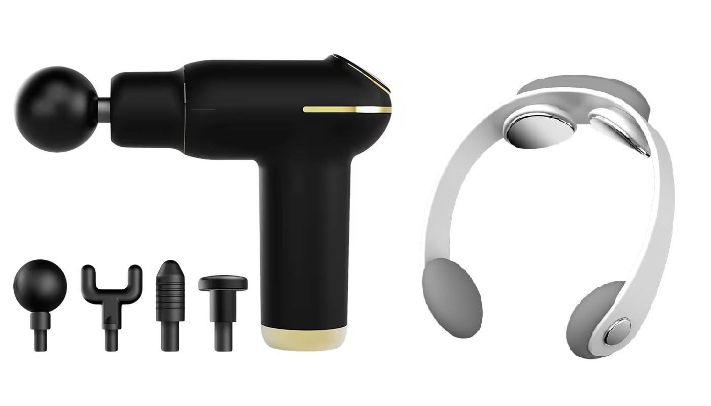 Massage Gun Deep Tissue Portable 6 Speeds Handheld Muscle Massager with 4 Massage Heads, Battery & Type-C Charging, With Neck Massager for Muscle Pain Relief Recovery, Neck Pain (Style 3) (B0D8G2DX55) Amazon Price History, Amazon Price Tracker