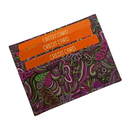Canlı Tropik Desenli Para Cepli 6'lı Kredi Kartlık, Hafif Tasarım, Suni Deri, Minimalist, Cep ve Çantada Taşımaya Uygun (Trophic Purple)