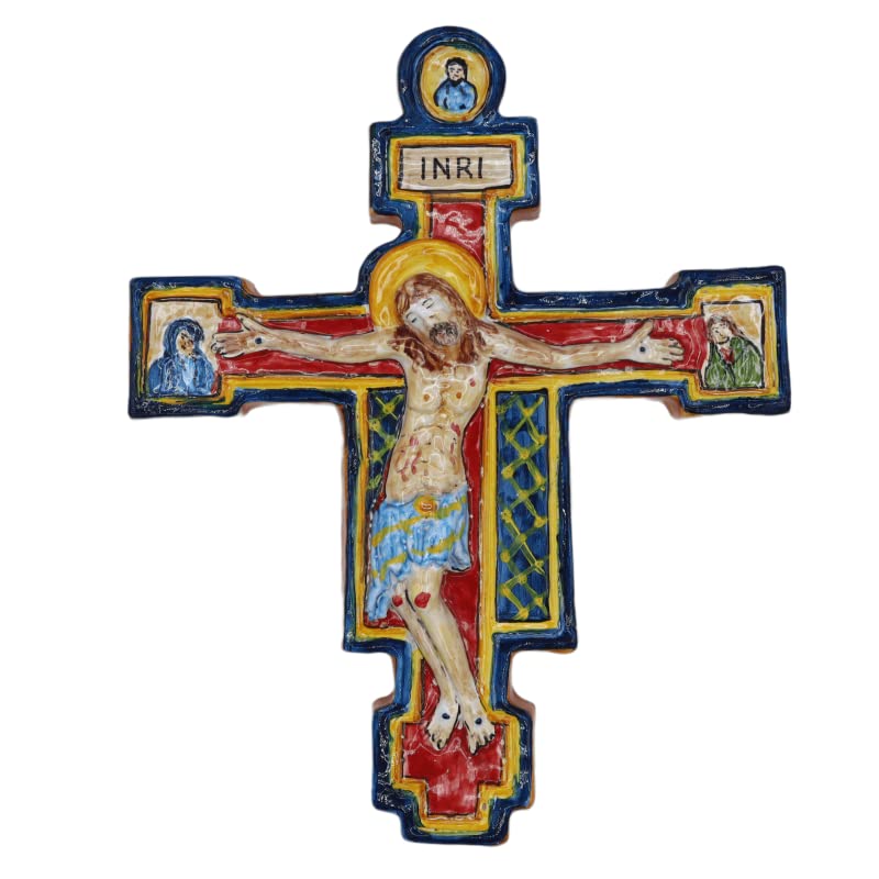 Crucifijo de San Benedetto en cerámica siciliana premium hecha a mano de 33 cm