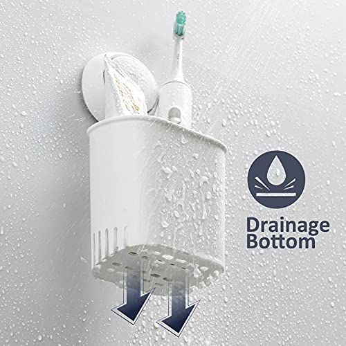 Image of TAILI Patented Suction Cup Toothbrush Holder, Stainless Steel Anti-Puddling Shower Toothbrush Holder, No Drilling Removable Organizer for Bathroom Toothpaste, Razor, Kitchen and Office Items, Cream