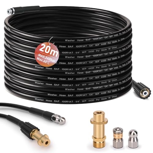 Rohrreinigungsschlauch 20m, mit M22 Adapter, Düsen starr + rotierend, 240bar 60°C...