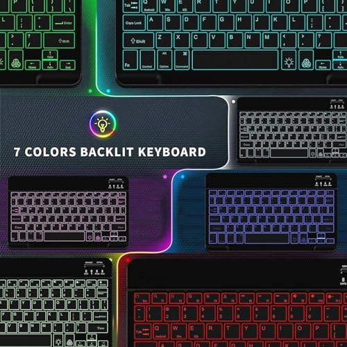 Image of ProElite Ultra-Slim Bluetooth Keyboard Upto 11.5 inch Portable Mini Wireless Rechargeable Keyboard for Apple iPad, iPhone, Samsung /Lenovo Tablets, iPadOS /iOS /Android Built-in 7-Colors Backlit, Black