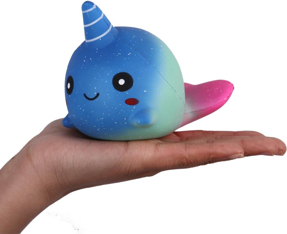 Anboor 4.7 Inches Squishies Baby Whale Narwhal Slow Rising Kawaii Scented Soft Animal Squishies Toys