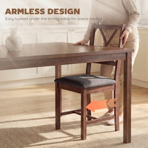 Image of HOMCOM Wooden Dining Chairs Set of 2 with X-Back, Farmhouse, Walnut