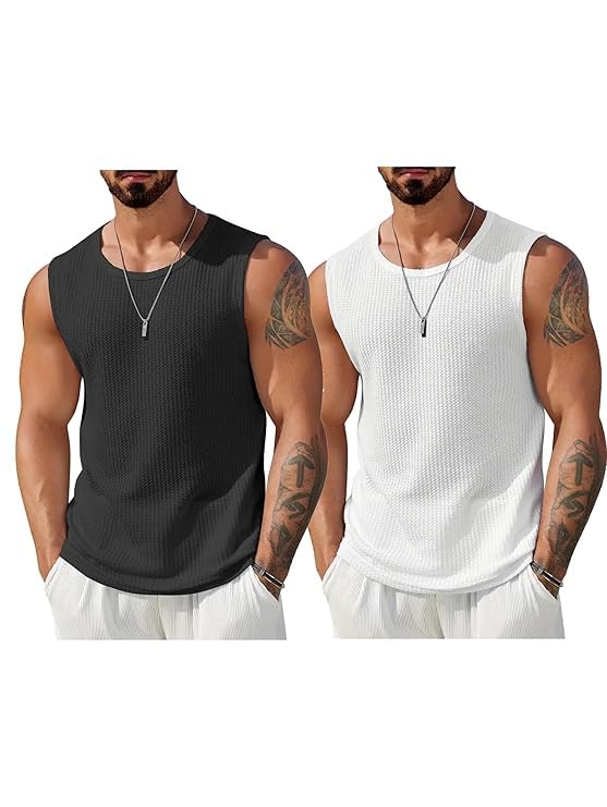 male model wearing a ribbed knit tank top