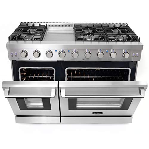 Cosmo COS-EPGR486G 48 Inch Slide-In Freestanding Double Gas Range With 6 Sealed Burner & Griddle Cooktop, Cast Iron Grates And Primary Convection Oven In Stainless Steel thumb #6