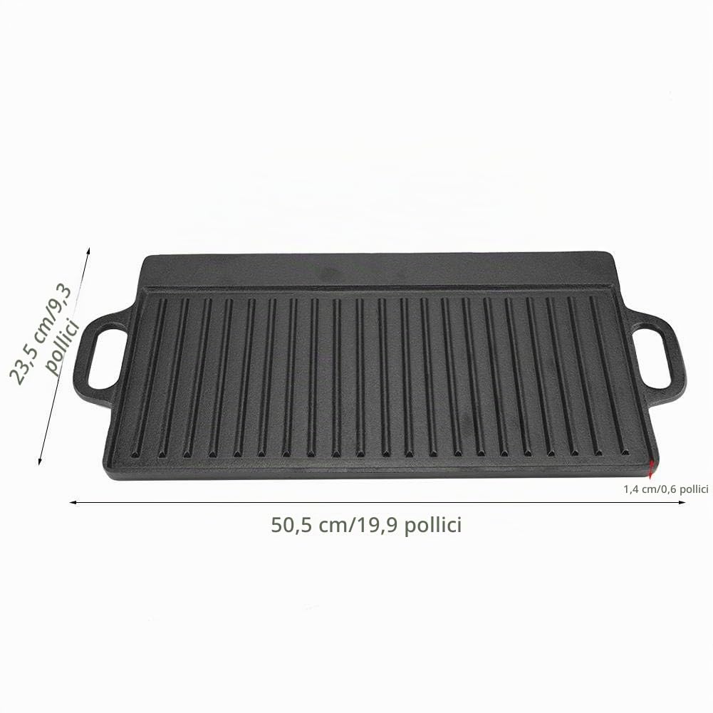 GOTOTOP Piastra in Ghisa Rettangolare per Barbecue, Padella Antiaderente Doppia Faccia con Due Manici, per Induzione e Gas, 50.5x23.5cm, Nero