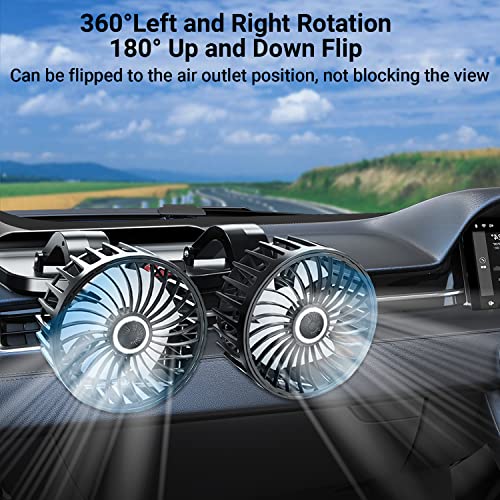 Qidoe Usb Fan For Car, 360°Adjustable Dual Head Cooling Air Car Fan With Variable Speed, Portable Vehicle Fan With Strong Wind, Micro Usb Mini Fan For Dashboard Suv Rv Truck Sedan Home Office Desktop #TOP1