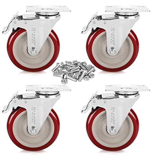 Get Cheap Price ENJUCOM 5inch Swivel Caster with Dual Locking Heavy Duty 1500Lbs Set of 4 with Brake, with 16 Bolts & 16 Nuts